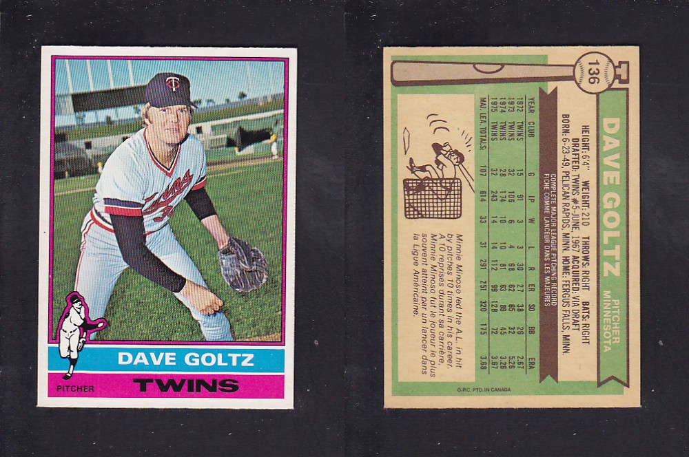 1976 O-PEE-CHEE BASEBALL CARD #136 D. GOLTZ photo