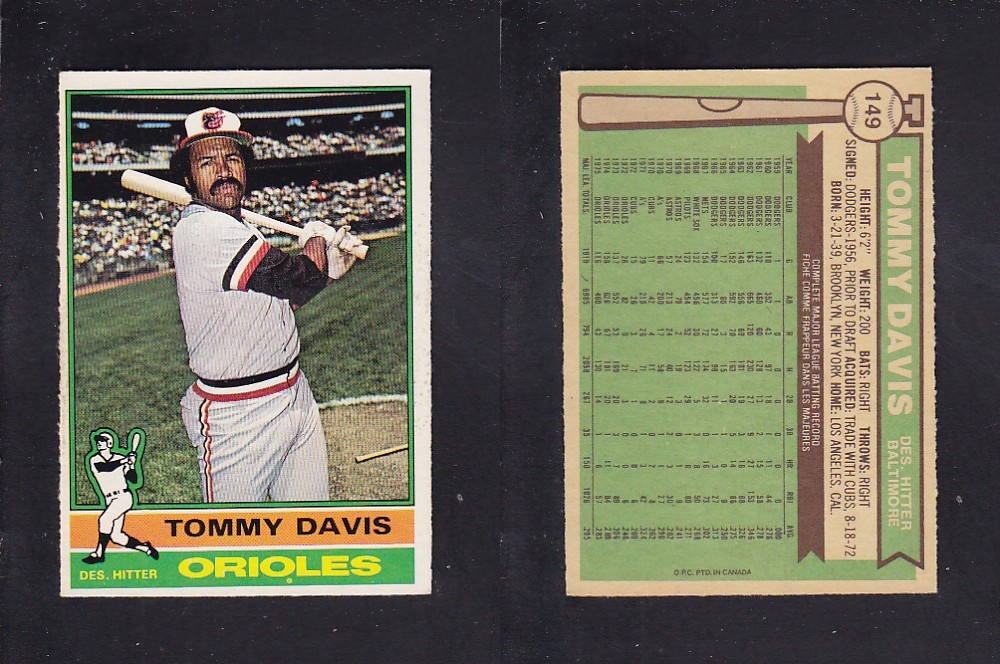 1976 O-PEE-CHEE BASEBALL CARD #149 T. DAVIS photo