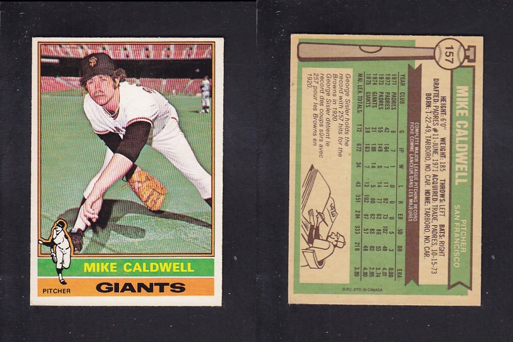 1976 O-PEE-CHEE BASEBALL CARD #157 M. CALDWELL photo