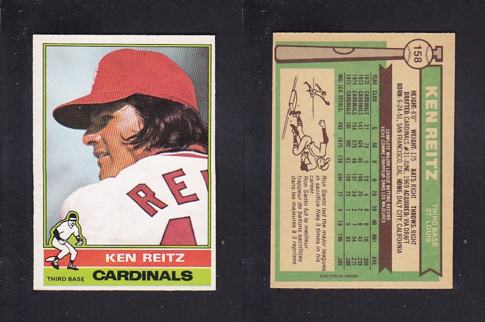 1976 O-PEE-CHEE BASEBALL CARD #158 K. REITZ photo