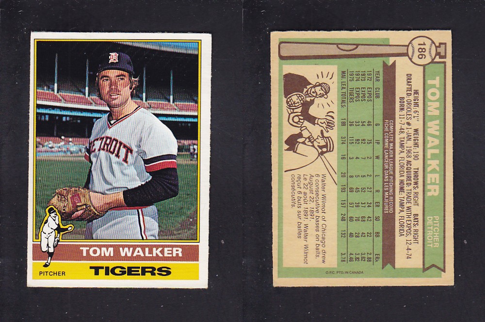 1976 O-PEE-CHEE BASEBALL CARD #186 T. WALKER photo