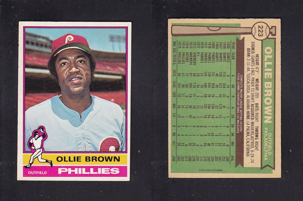 1976 O-PEE-CHEE BASEBALL CARD #223 O. BROWN photo