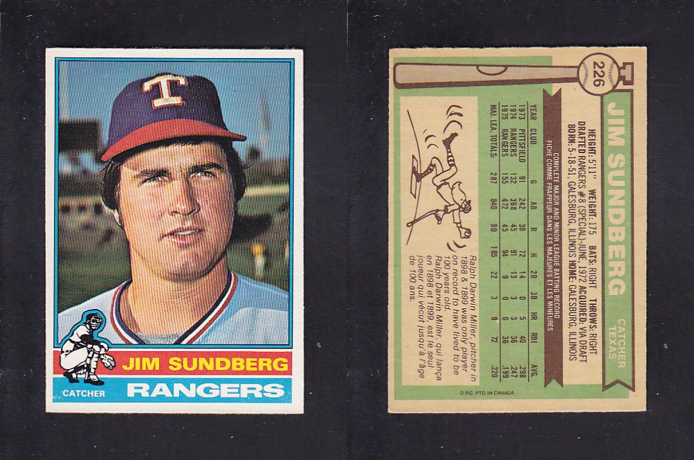 1976 O-PEE-CHEE BASEBALL CARD #226 J. SUNDBERG photo