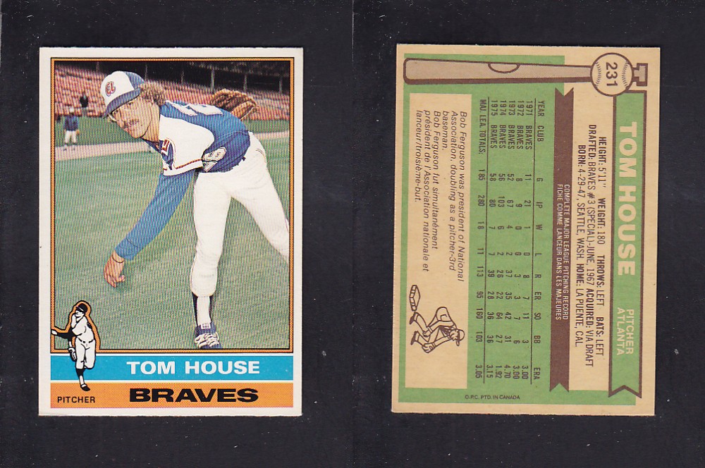 1976 O-PEE-CHEE BASEBALL CARD #231 T. HOUSE photo