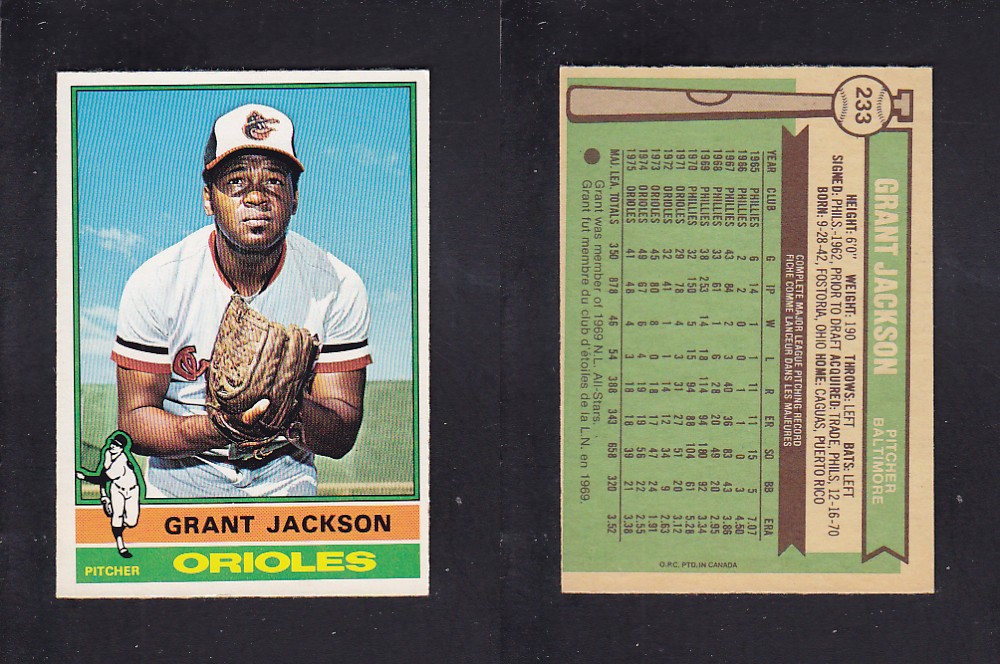 1976 O-PEE-CHEE BASEBALL CARD #233 G. JACKSON photo