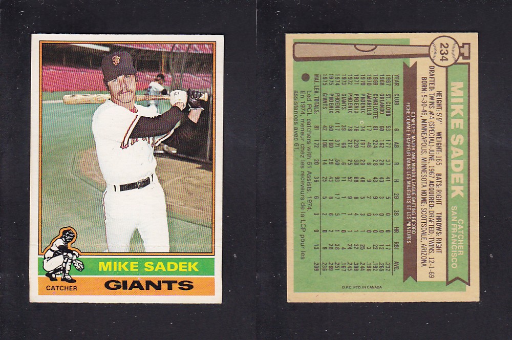 1976 O-PEE-CHEE BASEBALL CARD #234 M. SADEK photo