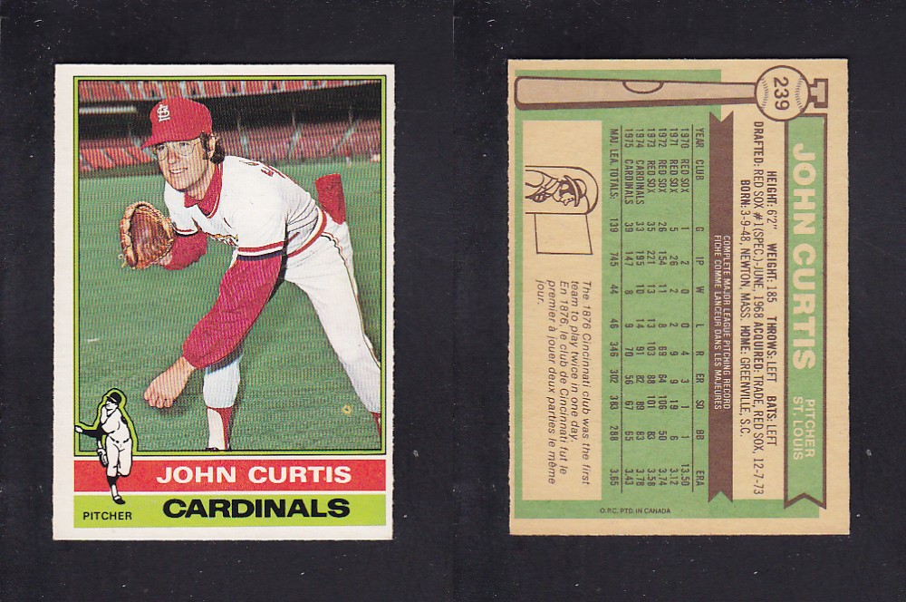 1976 O-PEE-CHEE BASEBALL CARD #239 J. CURTIS photo