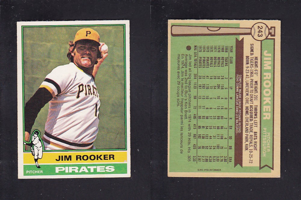 1976 O-PEE-CHEE BASEBALL CARD #243 J. ROOKER photo