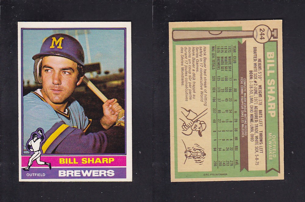 1976 O-PEE-CHEE BASEBALL CARD #244 B. SHARP photo