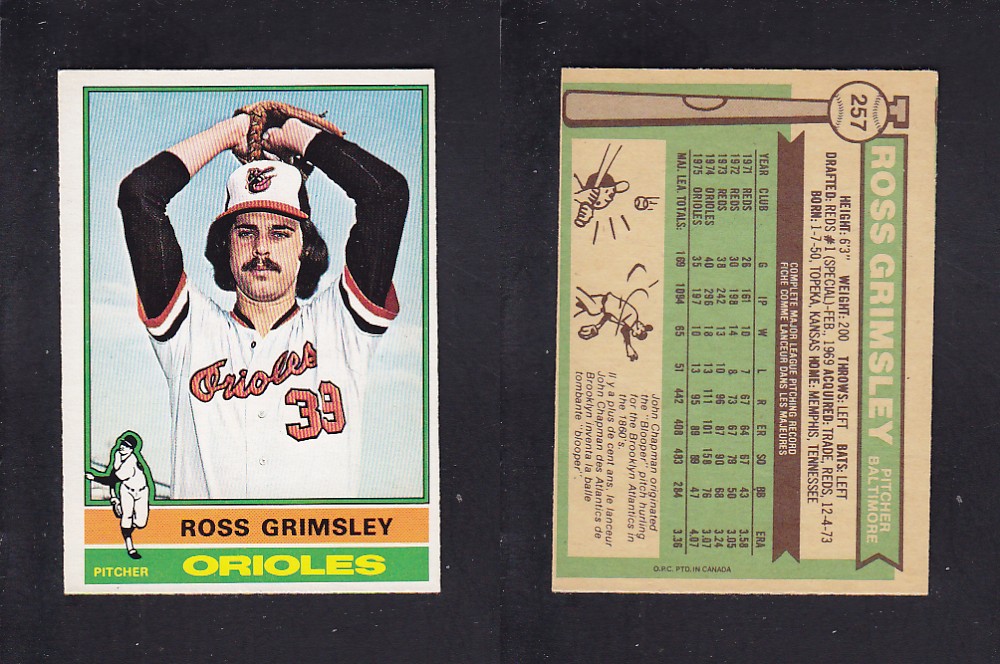 1976 O-PEE-CHEE BASEBALL CARD #257 R. GRIMSLEY photo