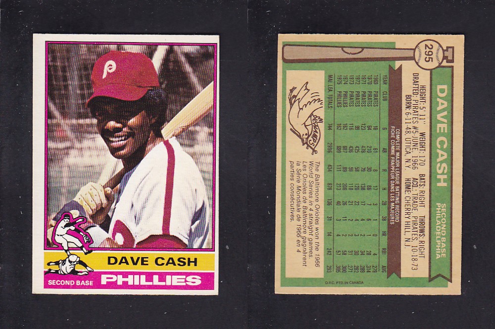 1976 O-PEE-CHEE BASEBALL CARD #295 D. CASH photo