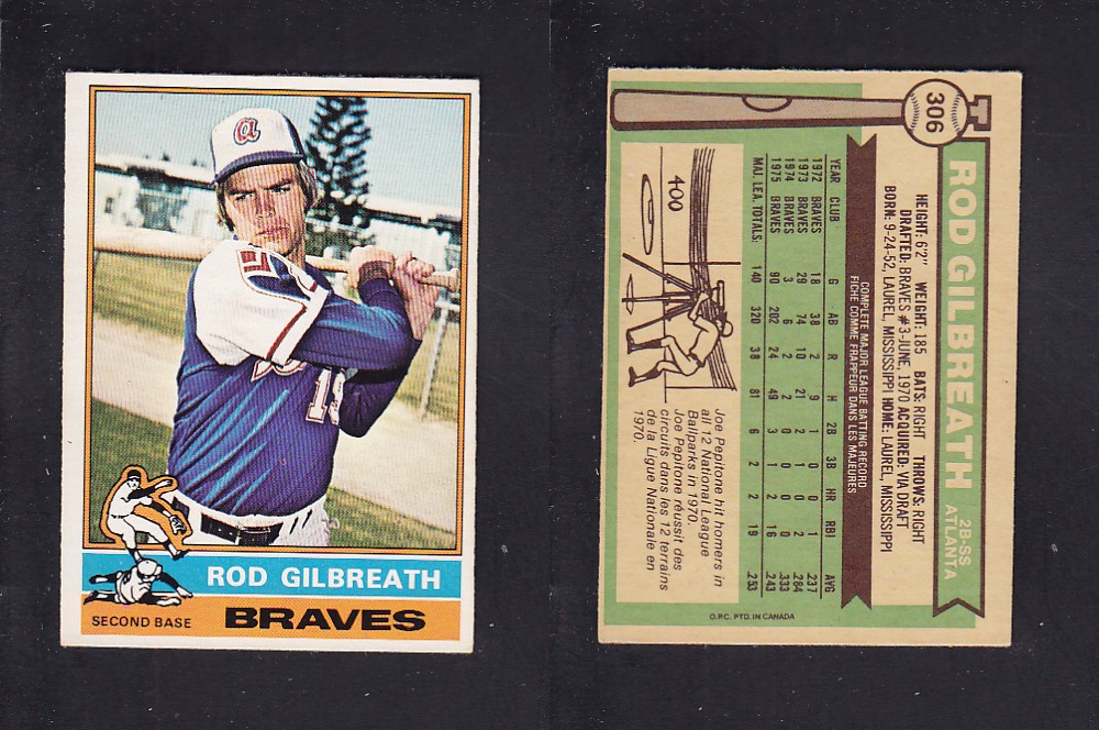 1976 O-PEE-CHEE BASEBALL CARD #306 R. GILBREATH photo