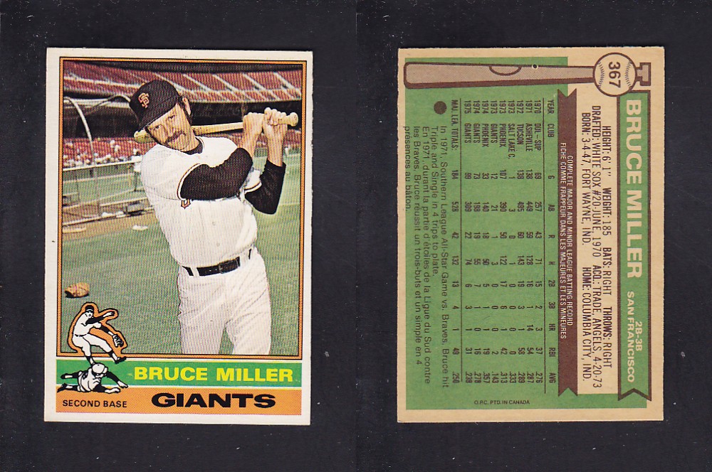 1976 O-PEE-CHEE BASEBALL CARD #367 B. MILLER photo