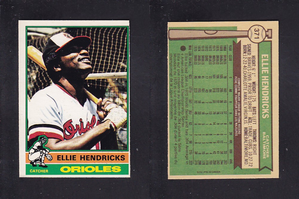 1976 O-PEE-CHEE BASEBALL CARD #371 E. HENDRICKS photo