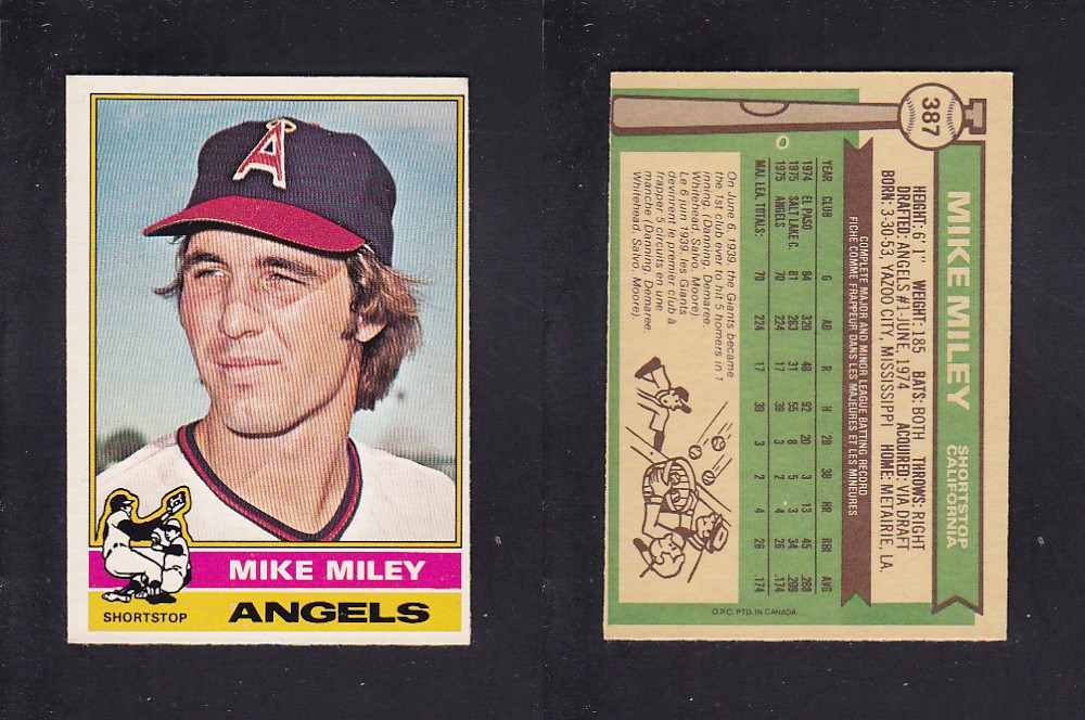 1976 O-PEE-CHEE BASEBALL CARD #387 M. MILEY photo