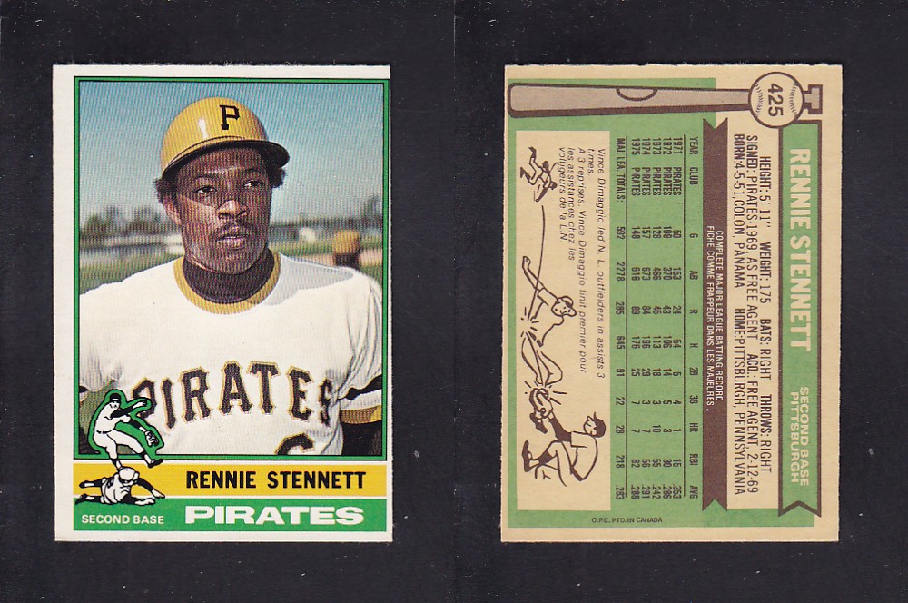 1976 O-PEE-CHEE BASEBALL CARD #425 R. STENNETT photo