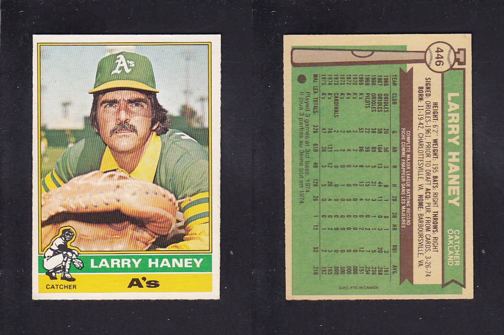 1976 O-PEE-CHEE BASEBALL CARD #446 L. HANEY photo