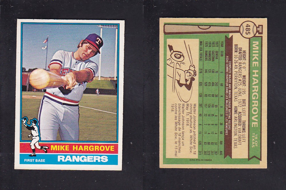 1976 O-PEE-CHEE BASEBALL CARD #485 M. HARGROVE photo