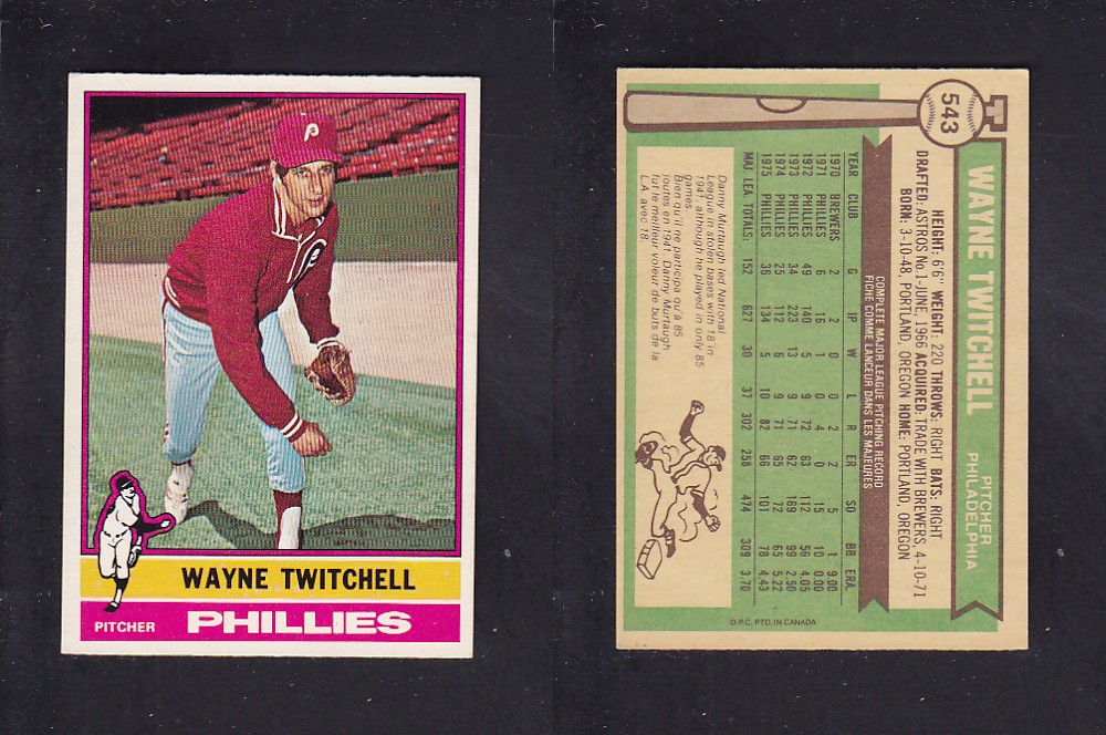 1976 O-PEE-CHEE BASEBALL CARD #543 W. TWITCHELL photo