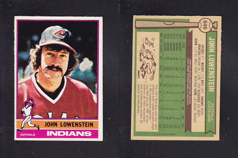 1976 O-PEE-CHEE BASEBALL CARD #646 J. LOWENSTEIN photo