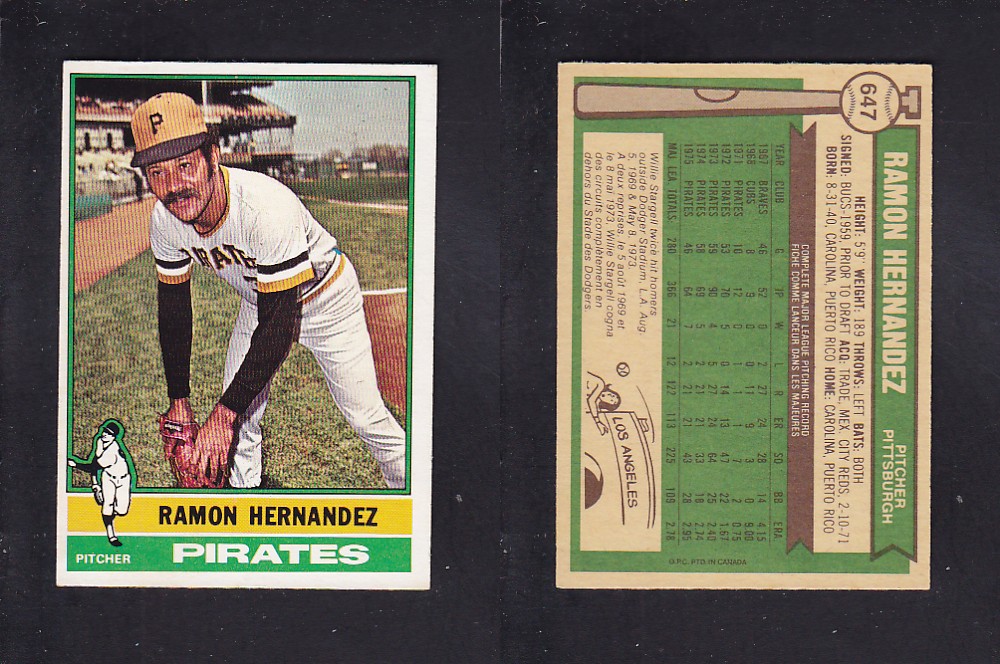 1976 O-PEE-CHEE BASEBALL CARD #647 R. HERNANDEZ photo