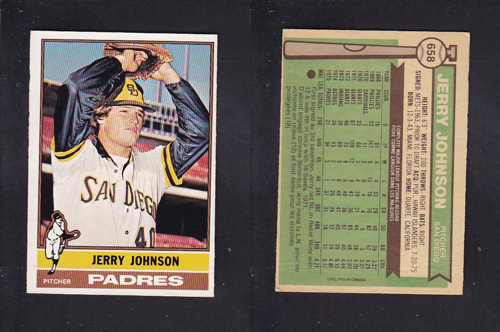 1976 O-PEE-CHEE BASEBALL CARD #658 J. JOHNSON photo