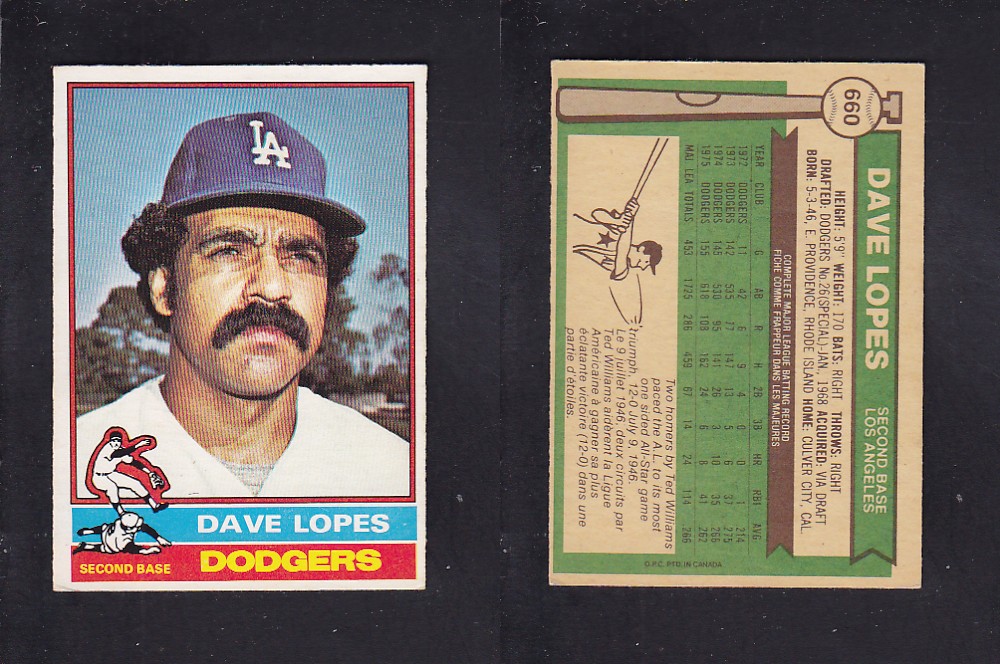1976 O-PEE-CHEE BASEBALL CARD #660 D. LOPES photo