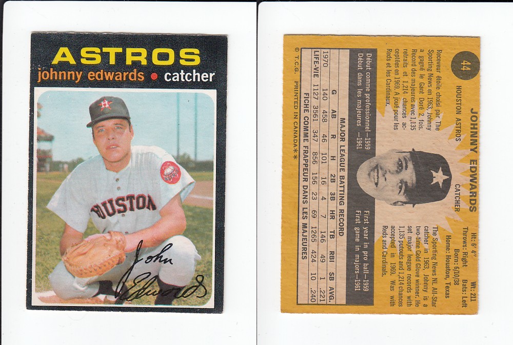 1971 O-PEE-CHEE BASEBALL CARD #44 J. EDWARDS photo