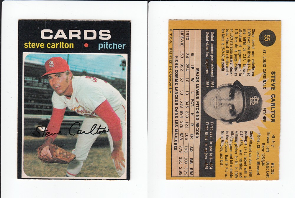 1971 O-PEE-CHEE BASEBALL CARD #55 S. CARLTON photo