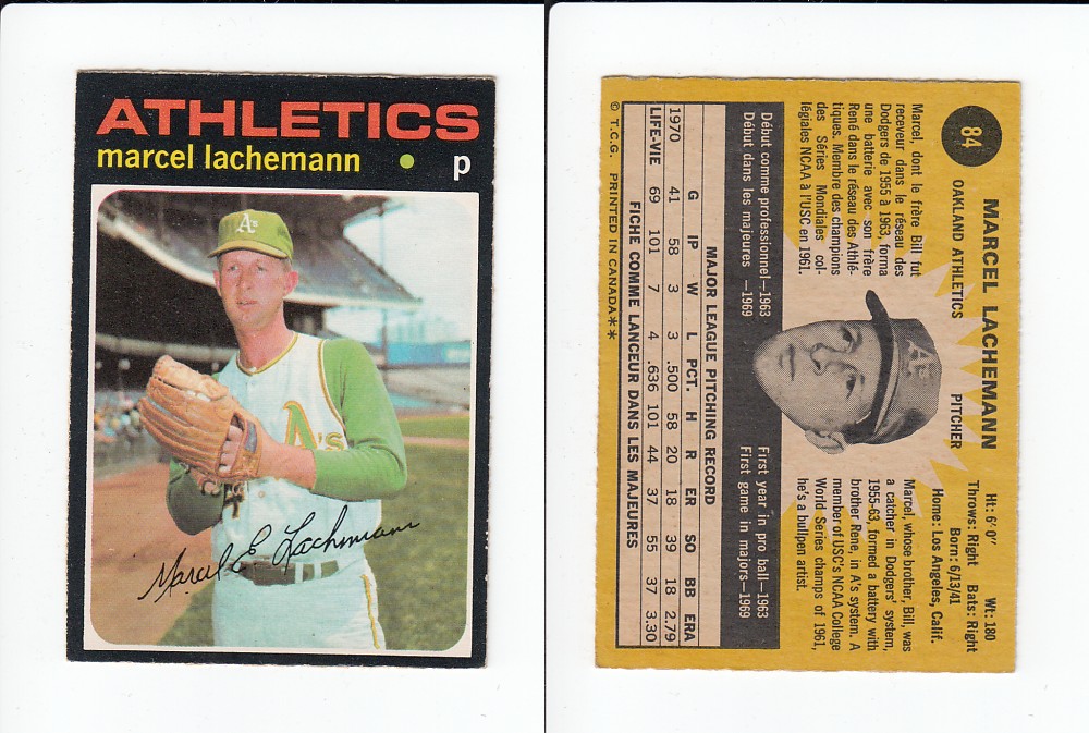 1971 O-PEE-CHEE BASEBALL CARD #84 M. LACHEMANN photo