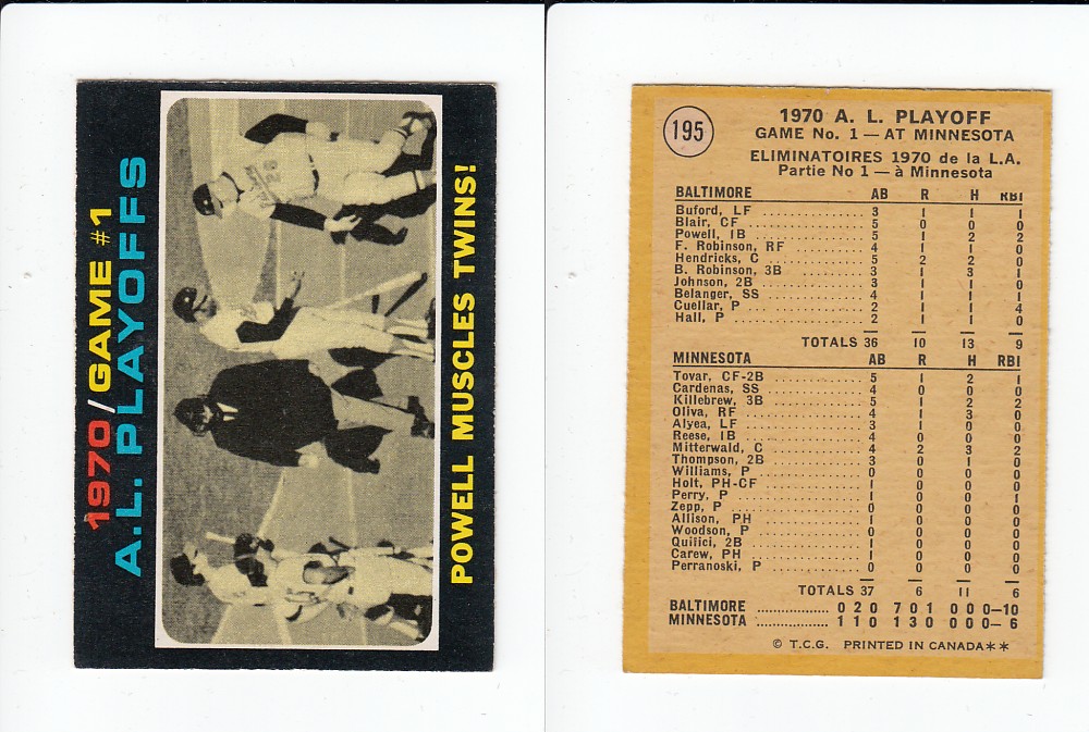 1971 O-PEE-CHEE BASEBALL CARD #195 A.L PLAYOFFS GAME #1 photo