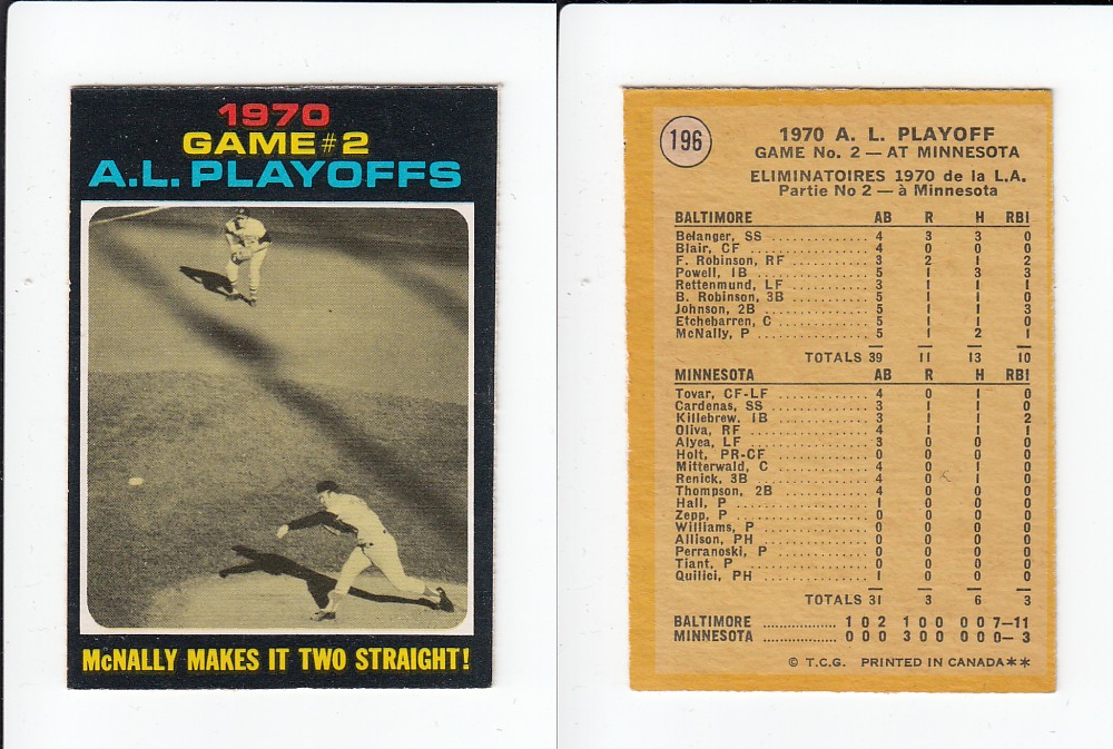 1971 O-PEE-CHEE BASEBALL CARD #196 A.L PLAYOFFS GAME #2 photo