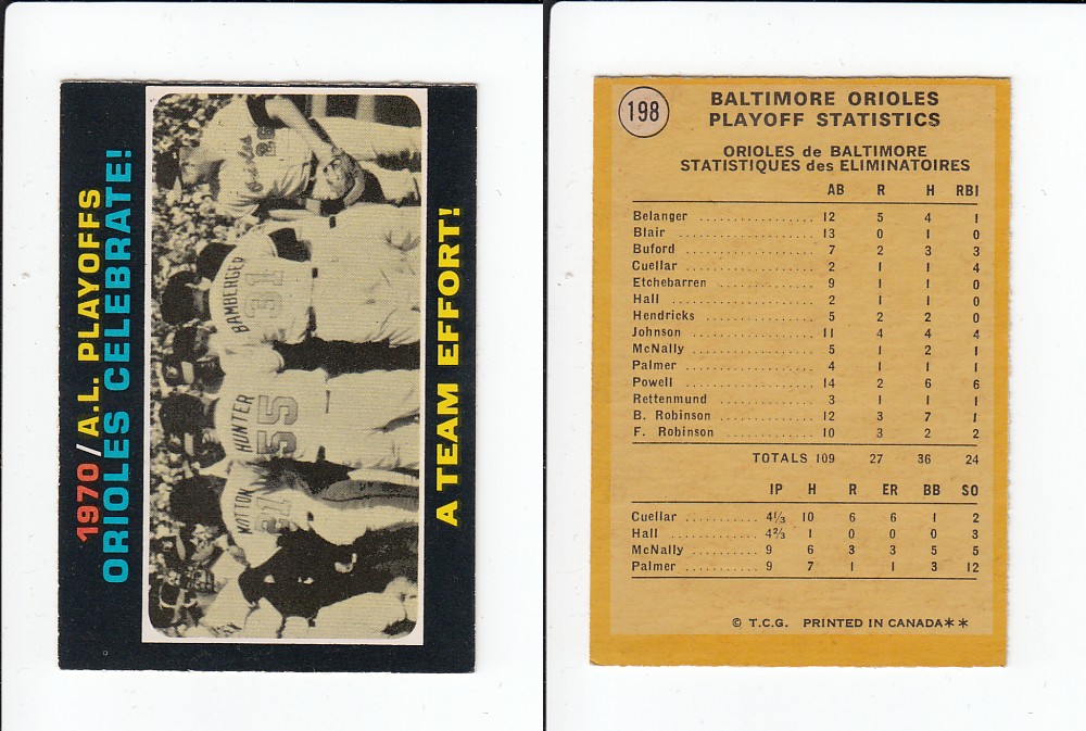 1971 O-PEE-CHEE BASEBALL CARD #198 A.L PLAYOFFS GAME #4 photo