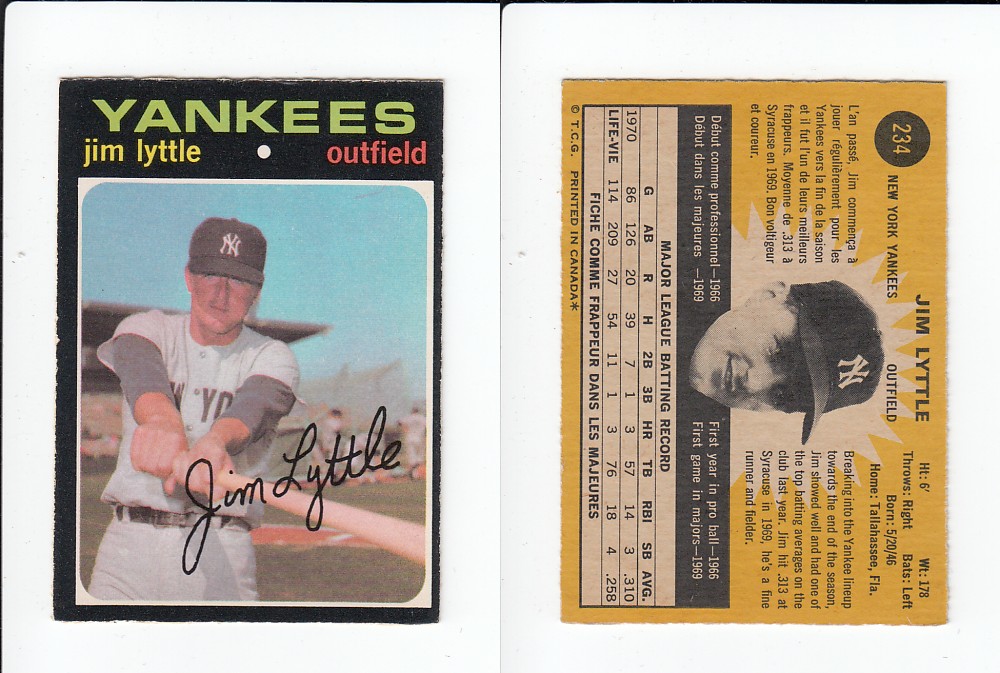 1971 O-PEE-CHEE BASEBALL CARD #234 J. LYTTLE photo