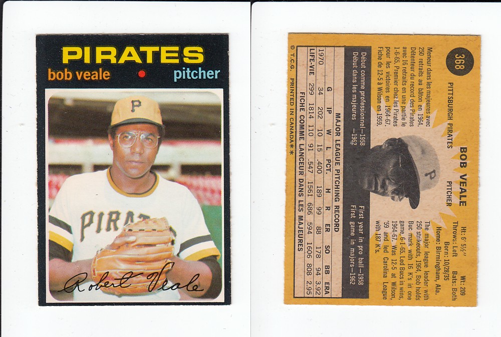 1971 O-PEE-CHEE BASEBALL CARD #368 B. VEALE photo