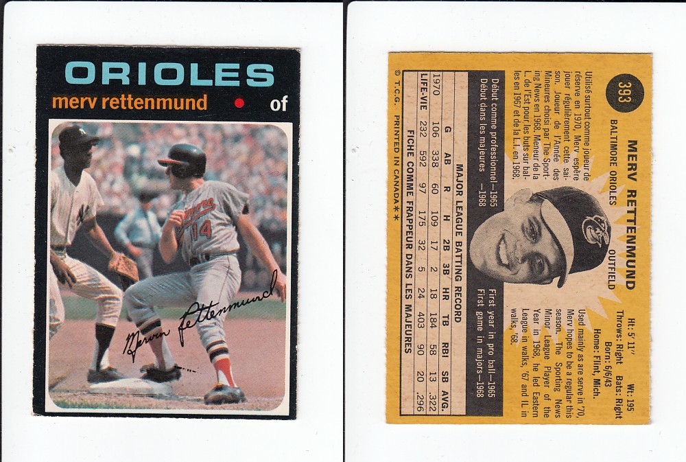 1971 O-PEE-CHEE BASEBALL CARD #393 M. RETTENMUND photo