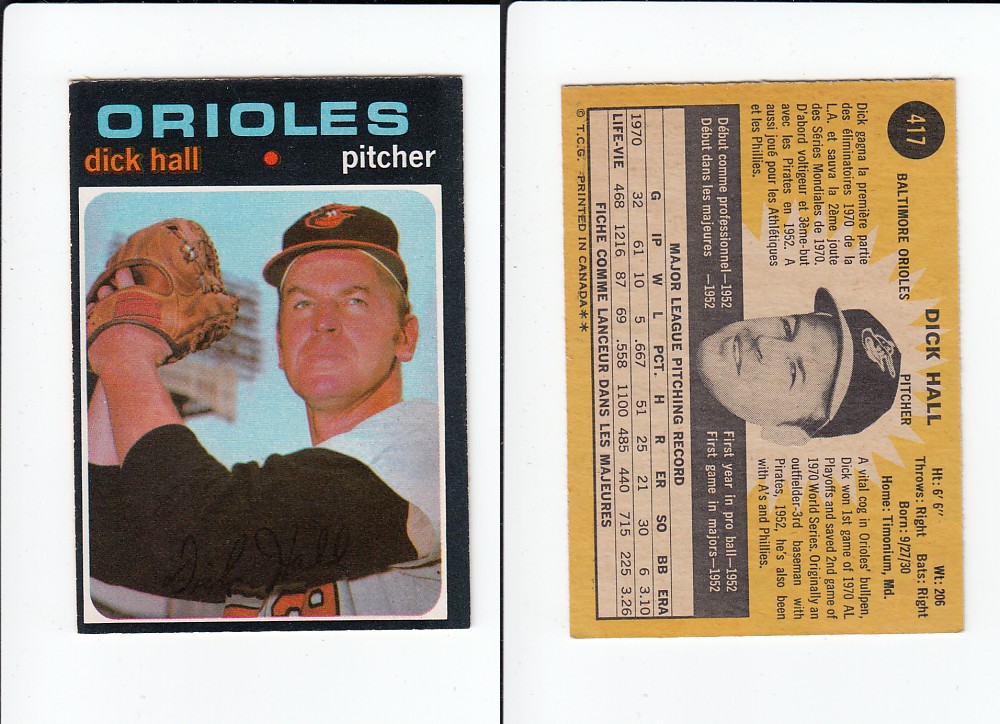 1971 O-PEE-CHEE BASEBALL CARD #417 D. HALL photo