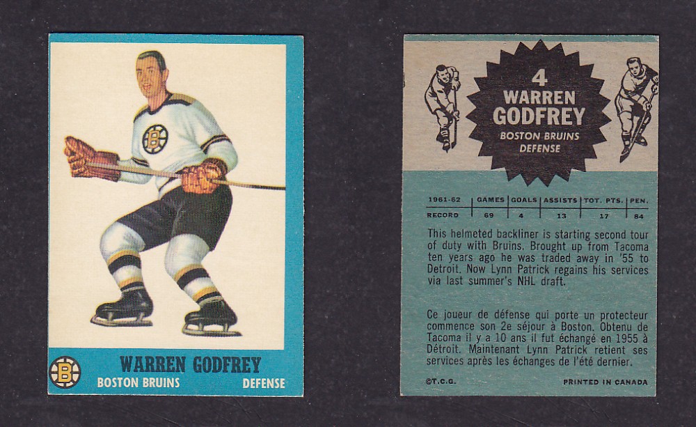 1962-63 TOPPS HOCKEY CARD #4 W. GODFREY photo