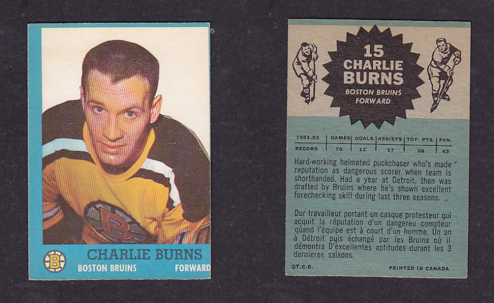 1962-63 TOPPS HOCKEY CARD #15 C. BURNS photo