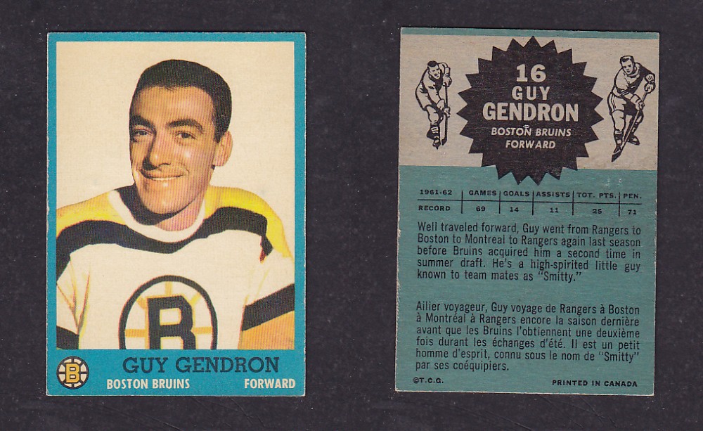 1962-63 TOPPS HOCKEY CARD #16 G. GENDRON photo