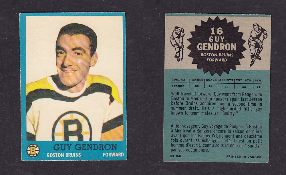 1962-63 TOPPS HOCKEY CARD #16 G. GENDRON photo