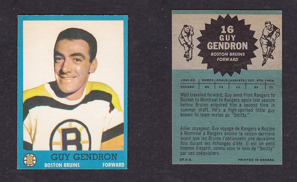 1962-63 TOPPS HOCKEY CARD #16 G. GENDRON photo