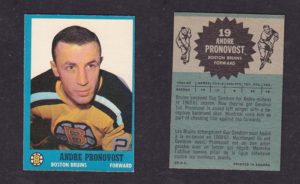 1962-63 TOPPS HOCKEY CARD #19 A. PRONOVOST photo