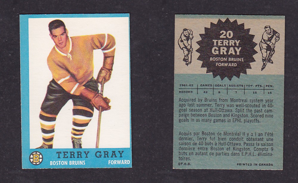 1962-63 TOPPS HOCKEY CARD #20 T. GRAY photo