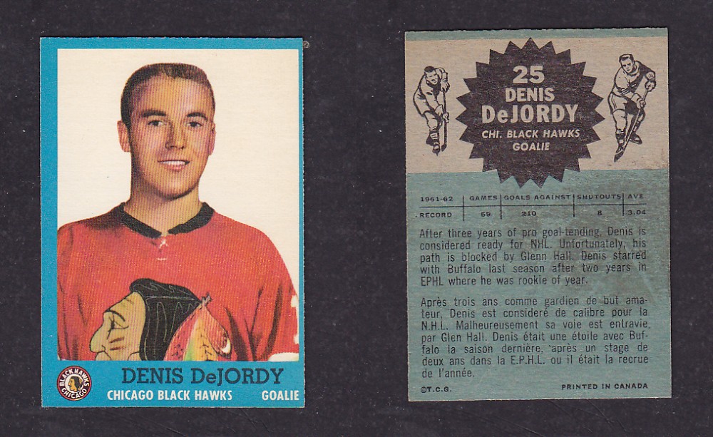 1962-63 TOPPS HOCKEY CARD #25 D. DEJORDY photo