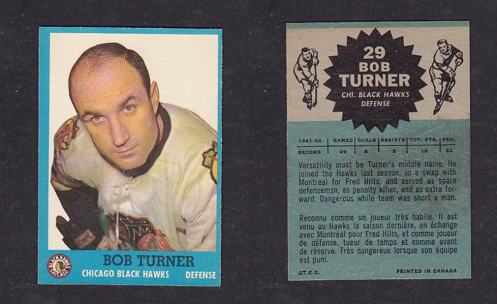 1962-63 TOPPS HOCKEY CARD #29 B. TURNER photo