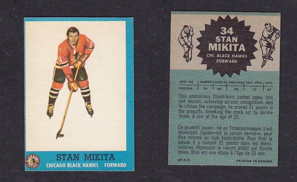 1962-63 TOPPS HOCKEY CARD #34 S. MIKITA photo