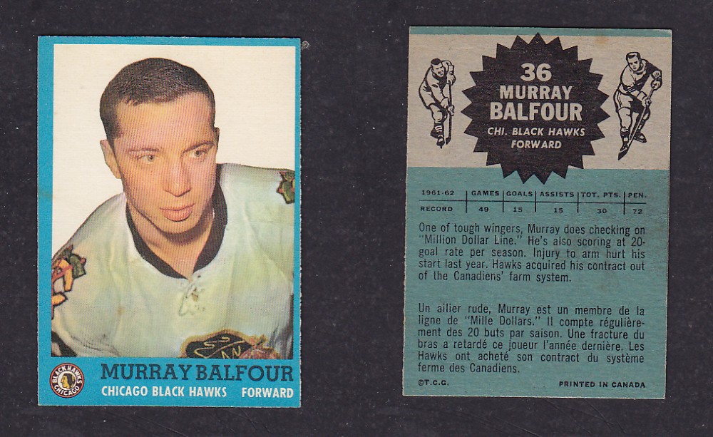 1962-63 TOPPS HOCKEY CARD #36 M. BALFOUR photo