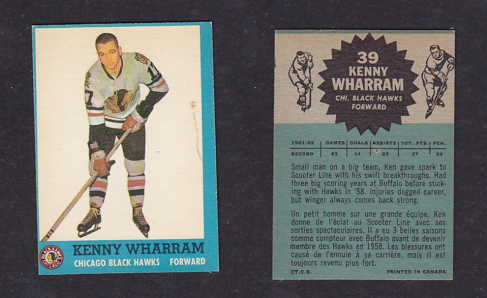 1962-63 TOPPS HOCKEY CARD #39 K. WHARRAM photo