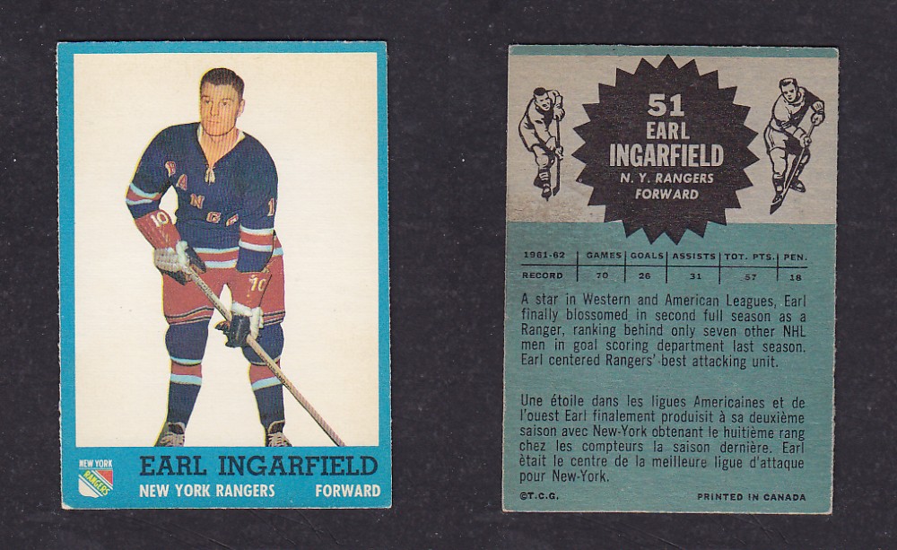 1962-63 TOPPS HOCKEY CARD #51 E. INGARFIELD photo